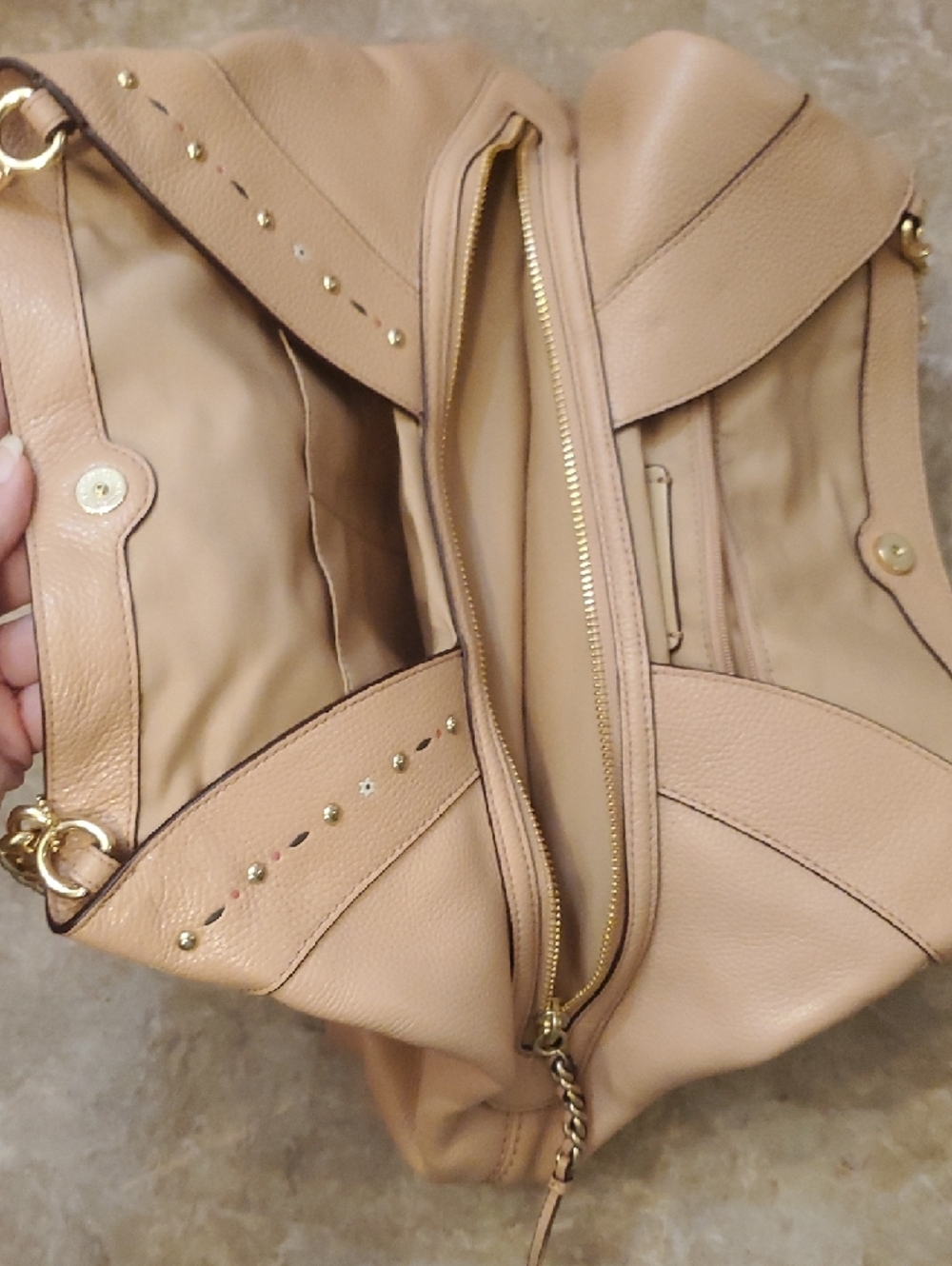 Coach Pebbled Leather Shoulder Bag Purse in Blush/Nude - Picture 7 of 16
